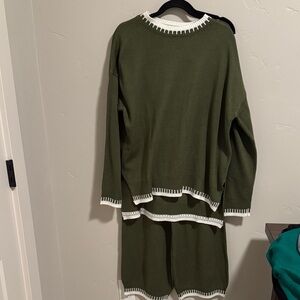 Olive with cream trim sweater/pant set. NWOT